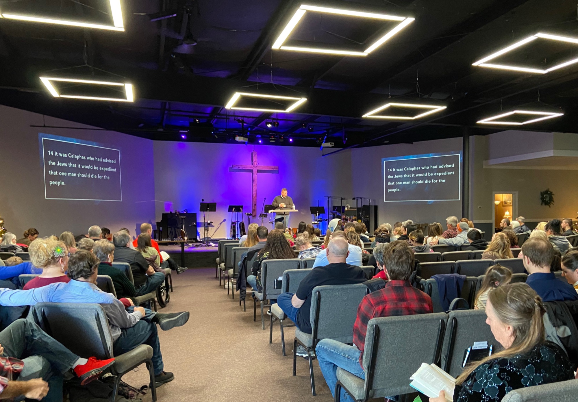 The Cornerstone Church sanctuary during a Sunday morning service